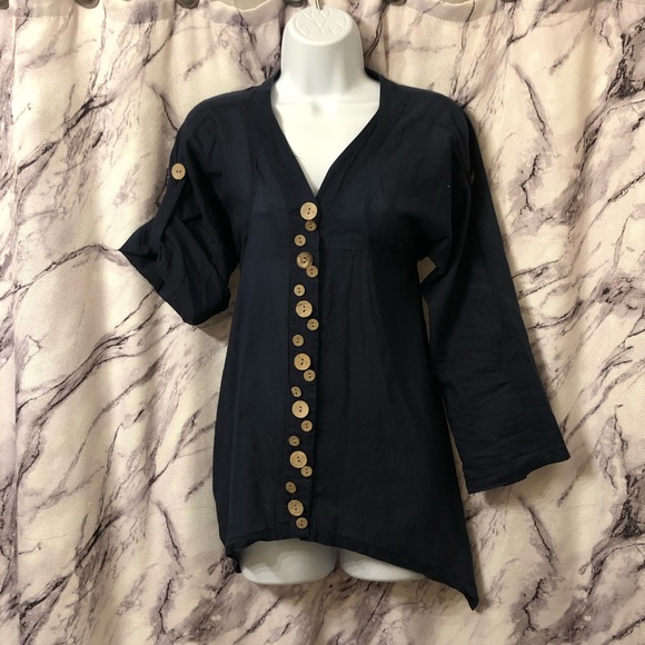 XT Navy Asymmetrical Blouse - Picture 8 of 8